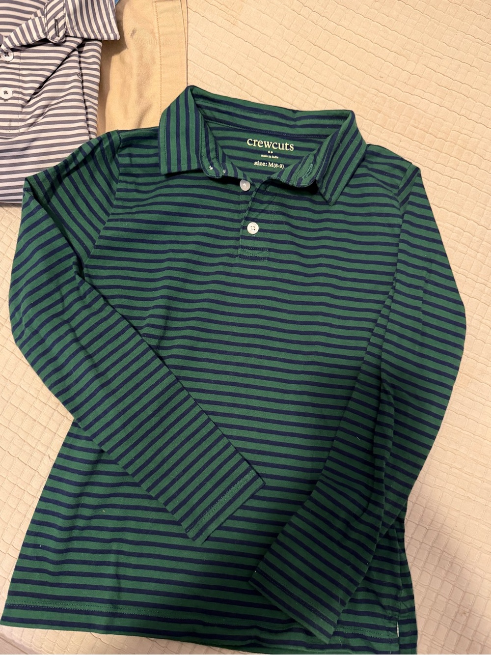 Crewcuts Green & Navy Striped Long-Sleeve Polo Top